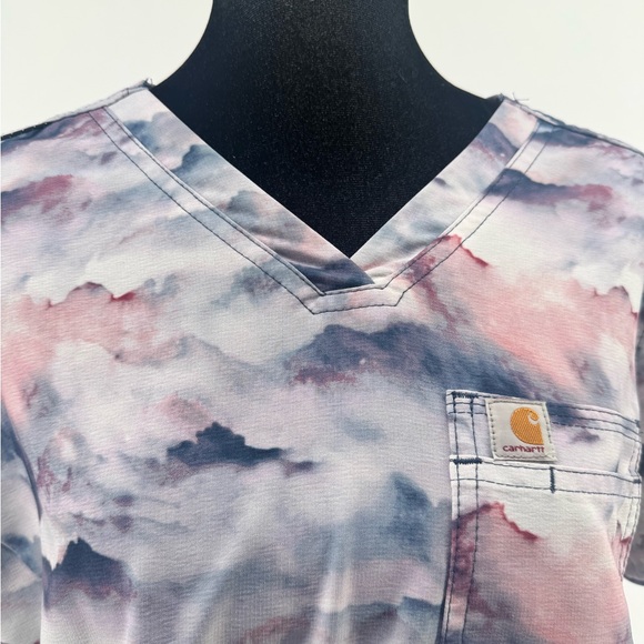 Carhartt Womens Multi-Color Cloud Print V-Neck Scrub Top size medium - Picture 4 of 8